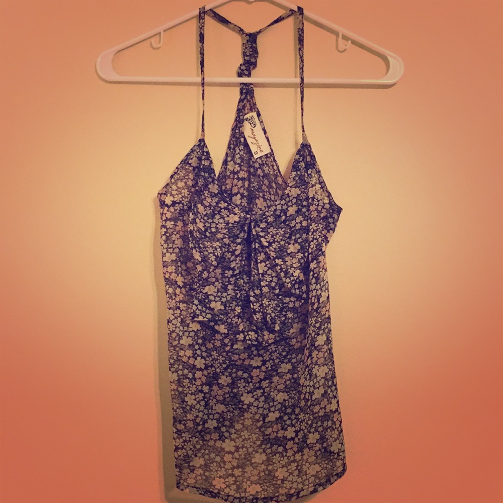 Racer back floral sheer tank